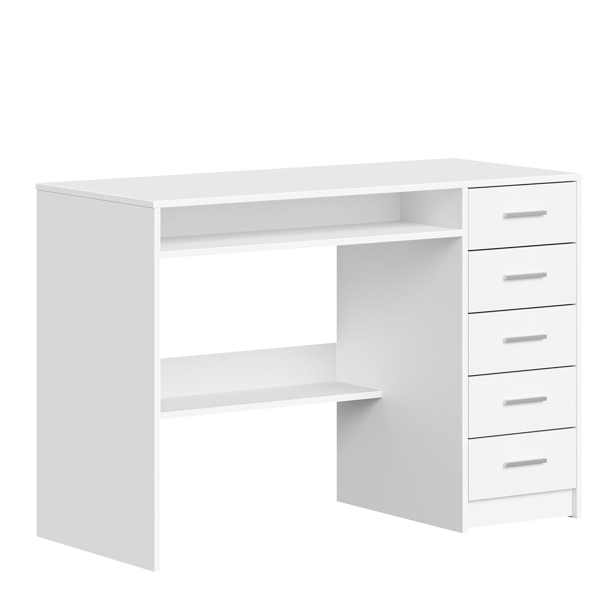 joyunite Computer Desk with 5 Drawers, Office Desk, Modern Table with Shelf for Study, Office, Bedroom, 50 x 108 x 75 cm, White CD10503X