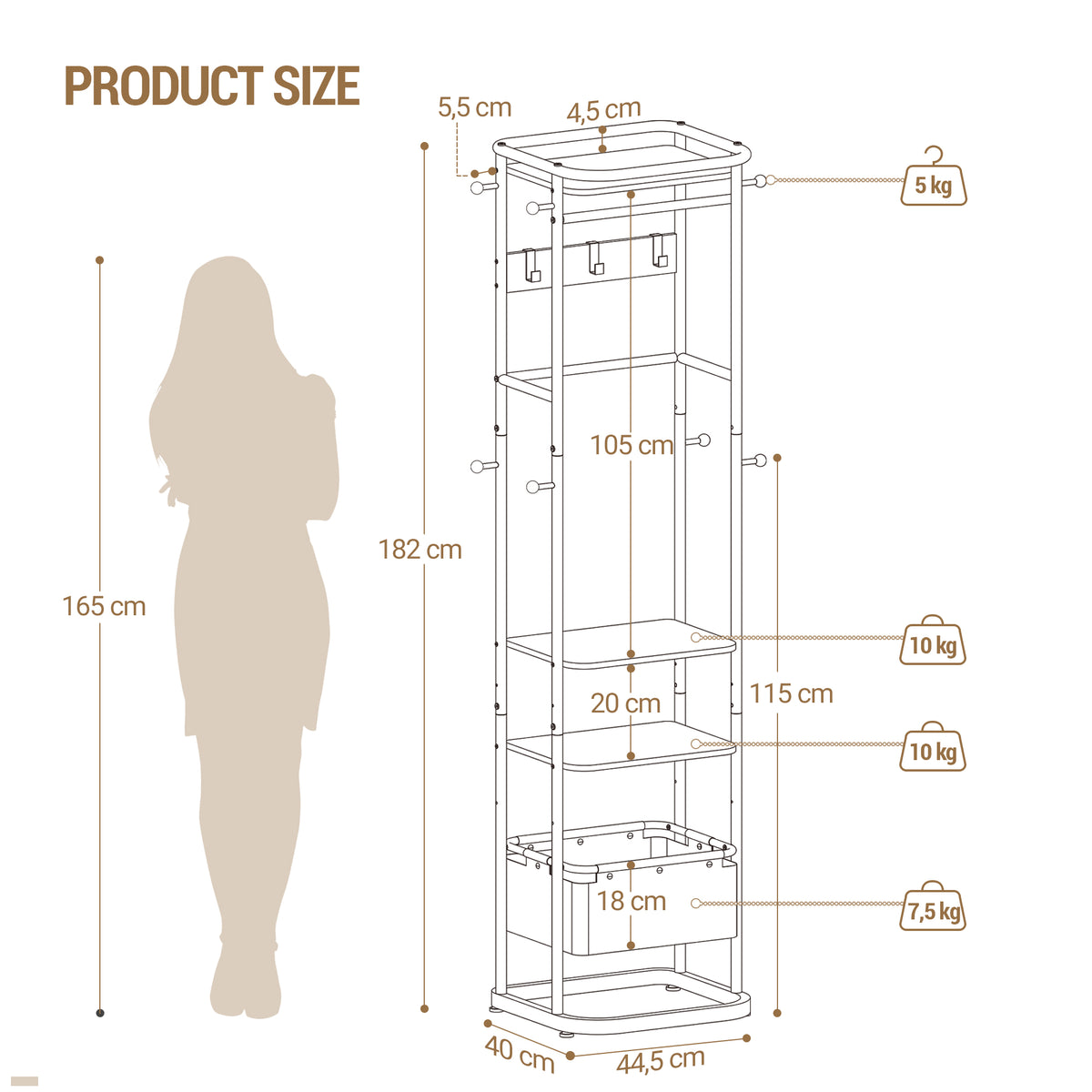 joyunite Coat Stand with Large Storage Basket with 3 Shelves 11 Hooks 40 x 44.5 x 182 cm for Bedroom Hallway Entrance Area White CR34703W