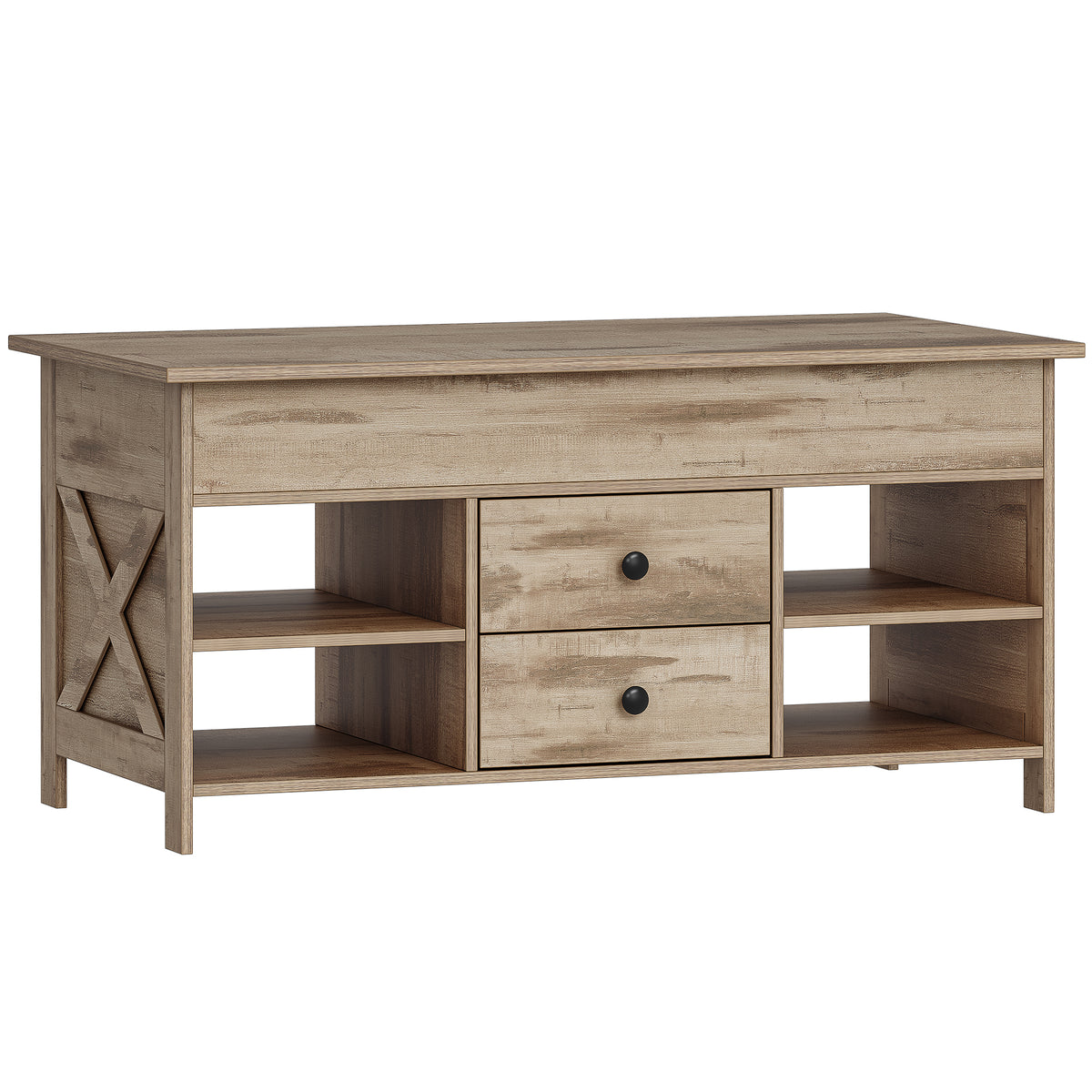joyunite Coffee Table, Height-Adjustable Living Room Table, Sofa Table, 2 Drawers and Hidden Storage, 50 x 100 x 47.3-61.3 cm, for Living Room, Dining Room, Office, Camel Brown-Black CT22123B