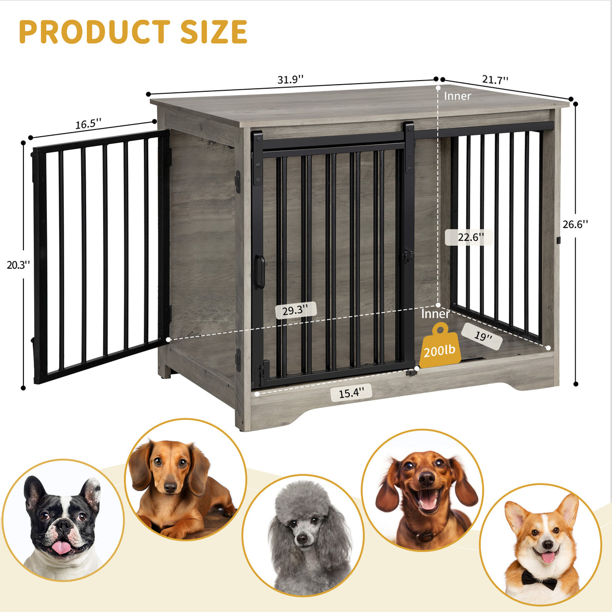 joyunite Dog Crate Furniture, 81cm Dog Box for Home Use, Sliding Doors, 2 Doors, Modern Wooden Indoor Dog Box for Small/Medium Dogs, Dog Crate for Home Use, 81 x 55 x 67.5cm, Light Ivory DFC83605B