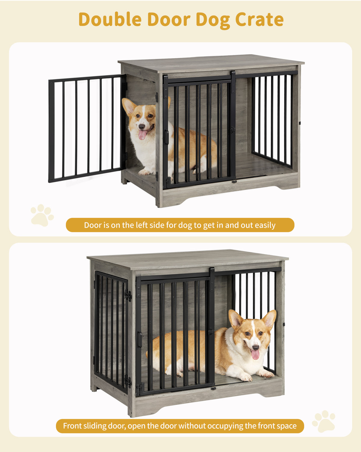 joyunite Dog Crate Furniture, 81cm Dog Box for Home Use, Sliding Doors, 2 Doors, Modern Wooden Indoor Dog Box for Small/Medium Dogs, Dog Crate for Home Use, 81 x 55 x 67.5cm, Light Ivory DFC83605B