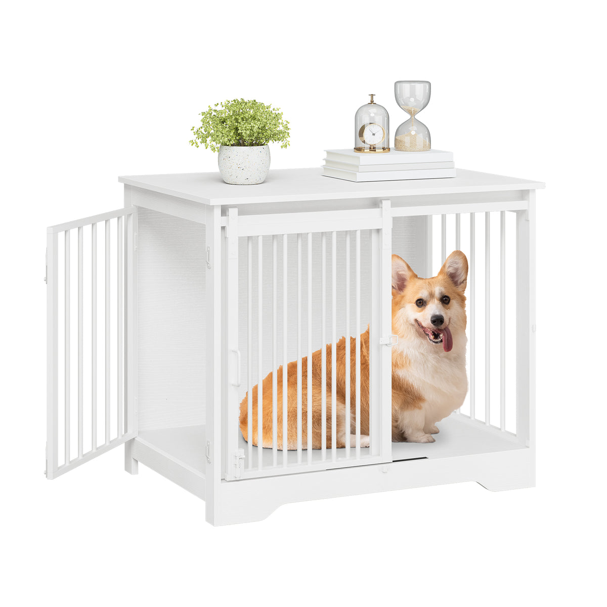 joyunite Dog Cage Furniture, 81cm Dog Box for Home Use, Sliding Doors, 2 Doors, Modern Wooden Indoor Dog Box for Small/Medium Dogs, Dog Cage for Home Use, 81 x 55 x 67.5 cm, White DFC83613W