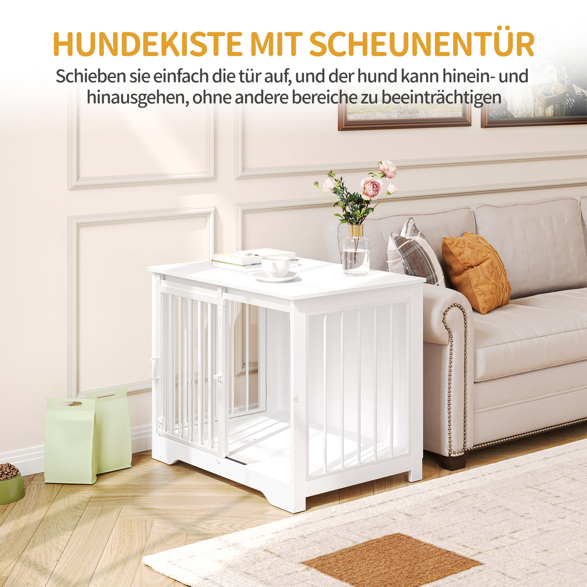 joyunite Dog Cage Furniture, 81cm Dog Box for Home Use, Sliding Doors, 2 Doors, Modern Wooden Indoor Dog Box for Small/Medium Dogs, Dog Cage for Home Use, 81 x 55 x 67.5 cm, White DFC83613W