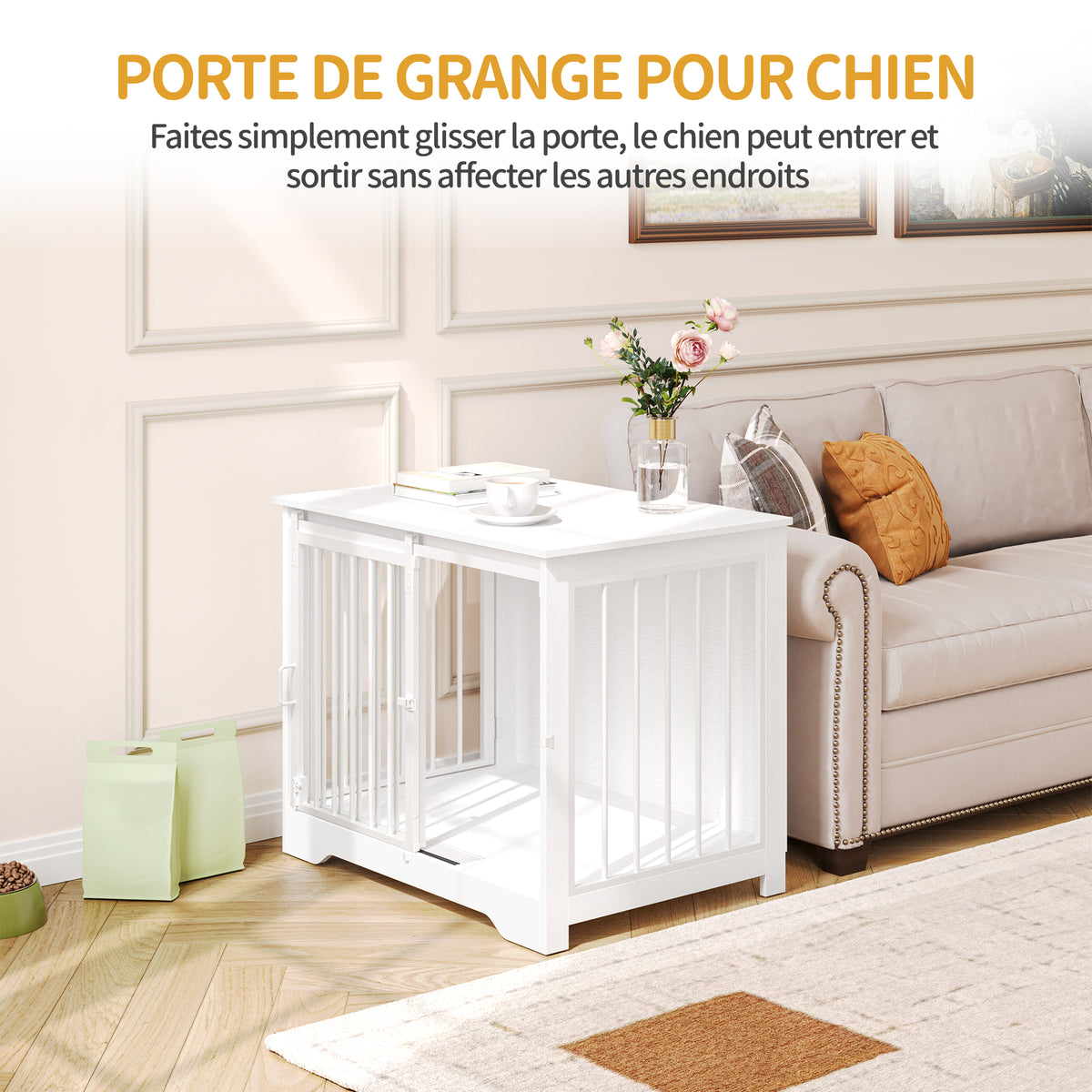 joyunite Dog Cage Furniture, 81cm Dog Box for Home Use, Sliding Doors, 2 Doors, Modern Wooden Indoor Dog Box for Small/Medium Dogs, Dog Cage for Home Use, 81 x 55 x 67.5 cm, White DFC83613W