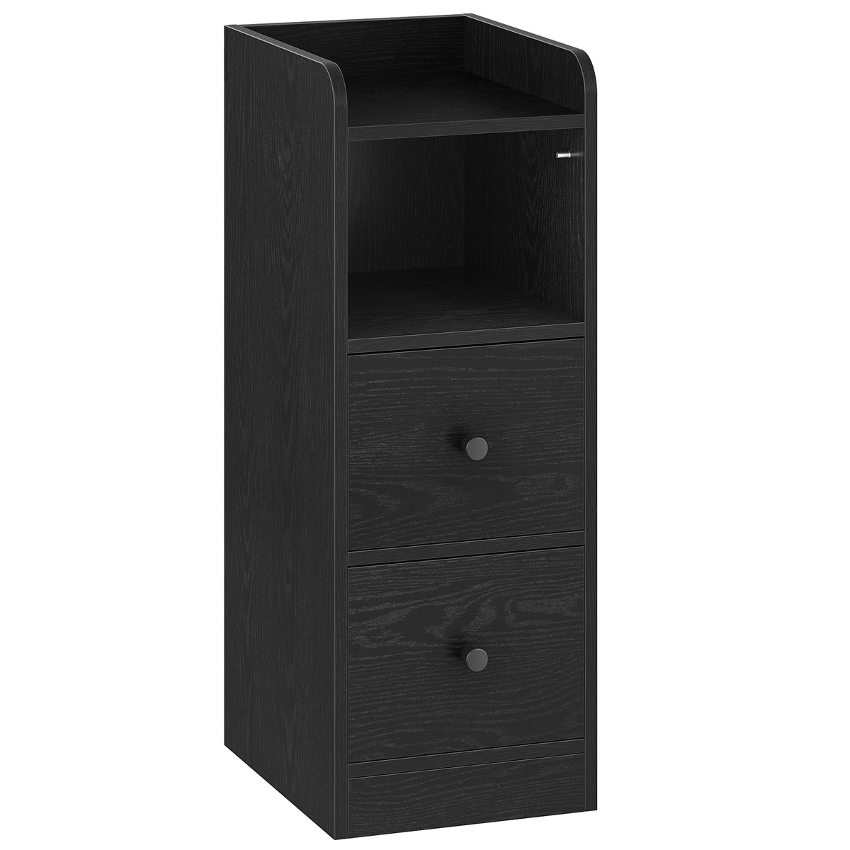 joyunite Narrow Bedside Table with 2 Drawers  NS62104X Bedside Tables with Open Compartment for Narrow Spaces Bedroom Living Room 30 x 24 x 65 cm Black