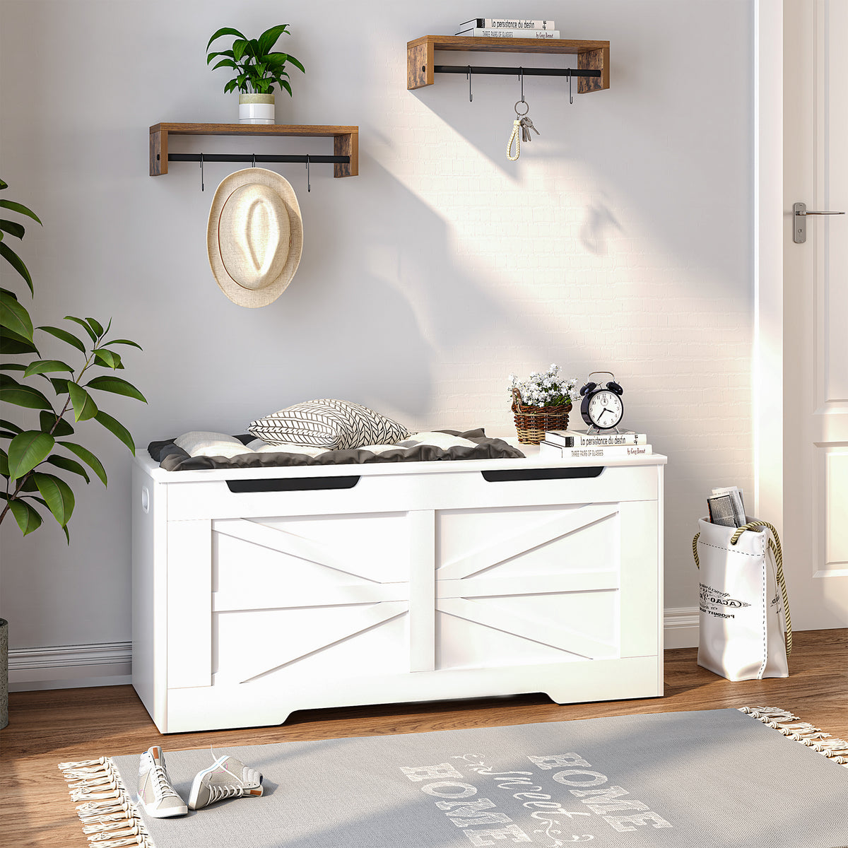 joyunite Shoe Bench, Bench with Storage Space, Seat Chest, 100 cm Lift-Top Storage Organiser with 2 Sturdy Hinges, Shoe Bench for Entrance Area, Bedroom, Living Room, White SB03403X