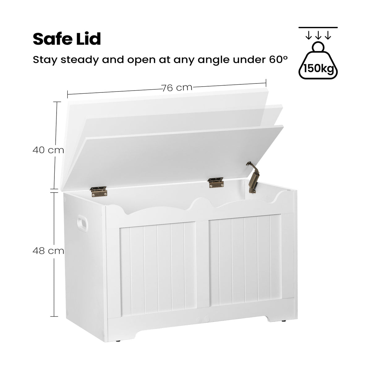 joyunite Storage Bench, 40 x 76 x 48 cm, White – Bench with Storage and 2 Sturdy Hinges; Storage Unit for Hallway, Bedroom, Living Room SB04403X