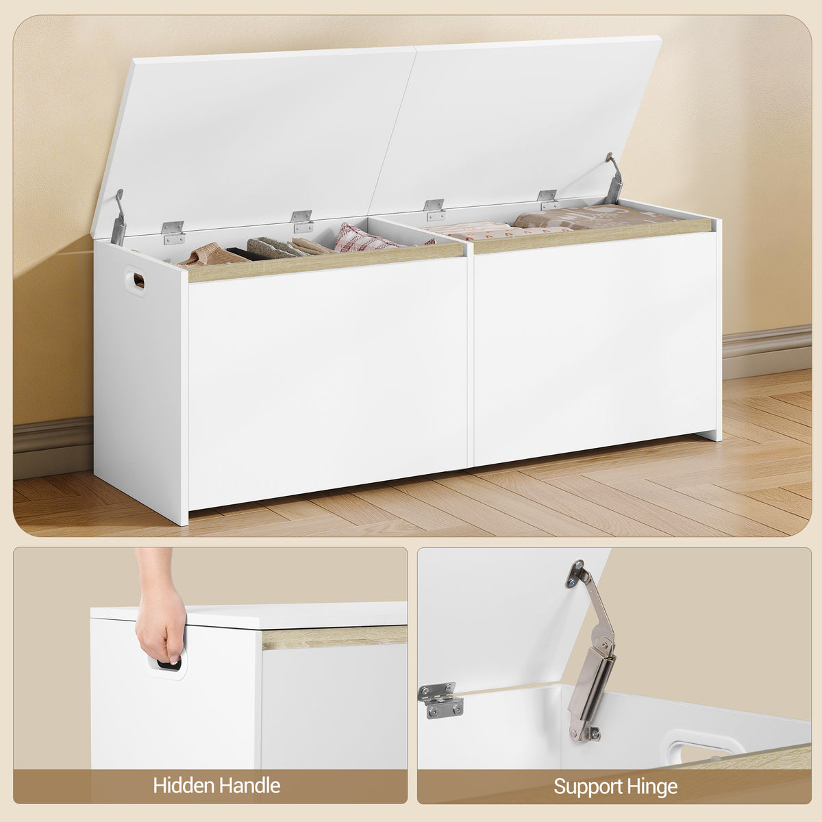 joyunite Shoe Bench 120 cm White Storage Box, Space Saving, Suitable for Living Room, Hallway and Bedroom, 40 x 120 x 47 cm SB21203X
