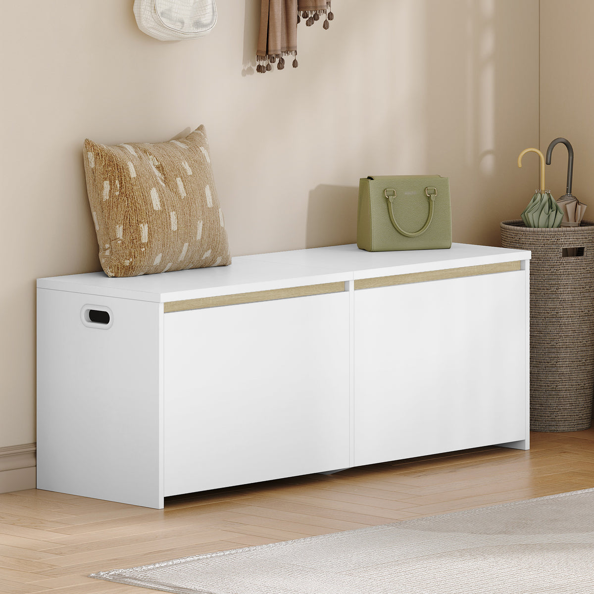 joyunite Shoe Bench 120 cm White Storage Box, Space Saving, Suitable for Living Room, Hallway and Bedroom, 40 x 120 x 47 cm SB21203X