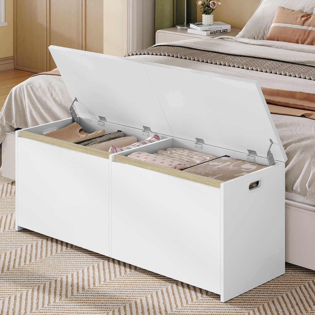 joyunite Shoe Bench 120 cm White Storage Box, Space Saving, Suitable for Living Room, Hallway and Bedroom, 40 x 120 x 47 cm SB21203X
