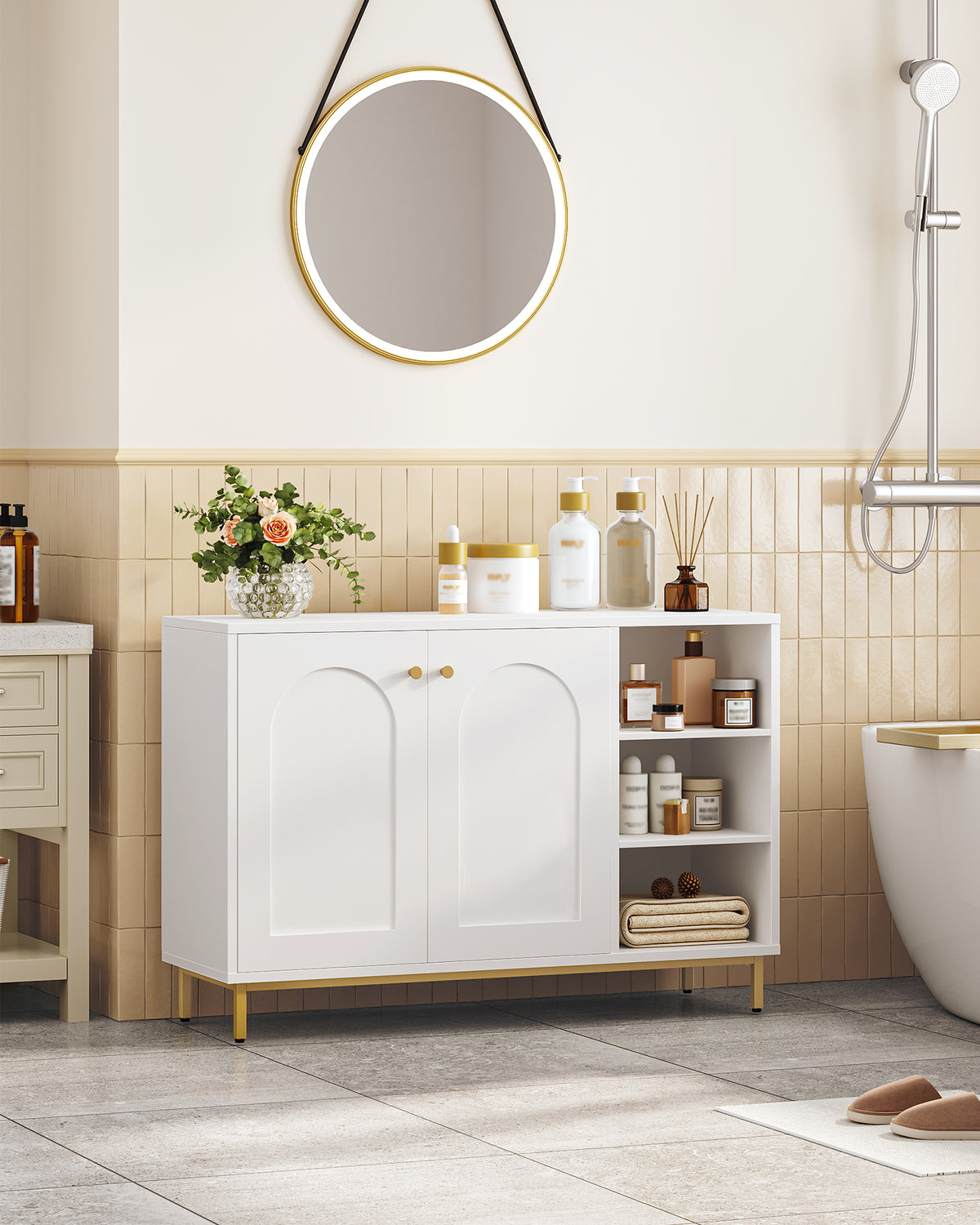 HEXCELEN  ‌Modern 2-Door Cabinet with Open Shelf, for Bathroom & Kitchen