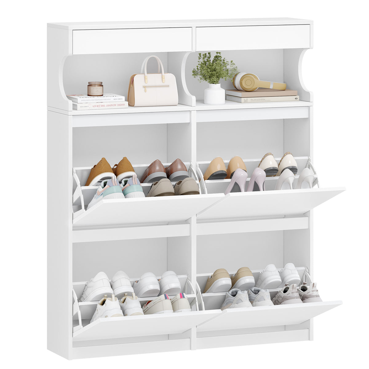 joyunite Shoe Cabinet, Shoe Rack, Slim, Adjustable, Shoe Cabinet for Entrance, Hallway, Wardrobe, 20 Pairs, 4 Flaps (100 B cm), White SR56703X