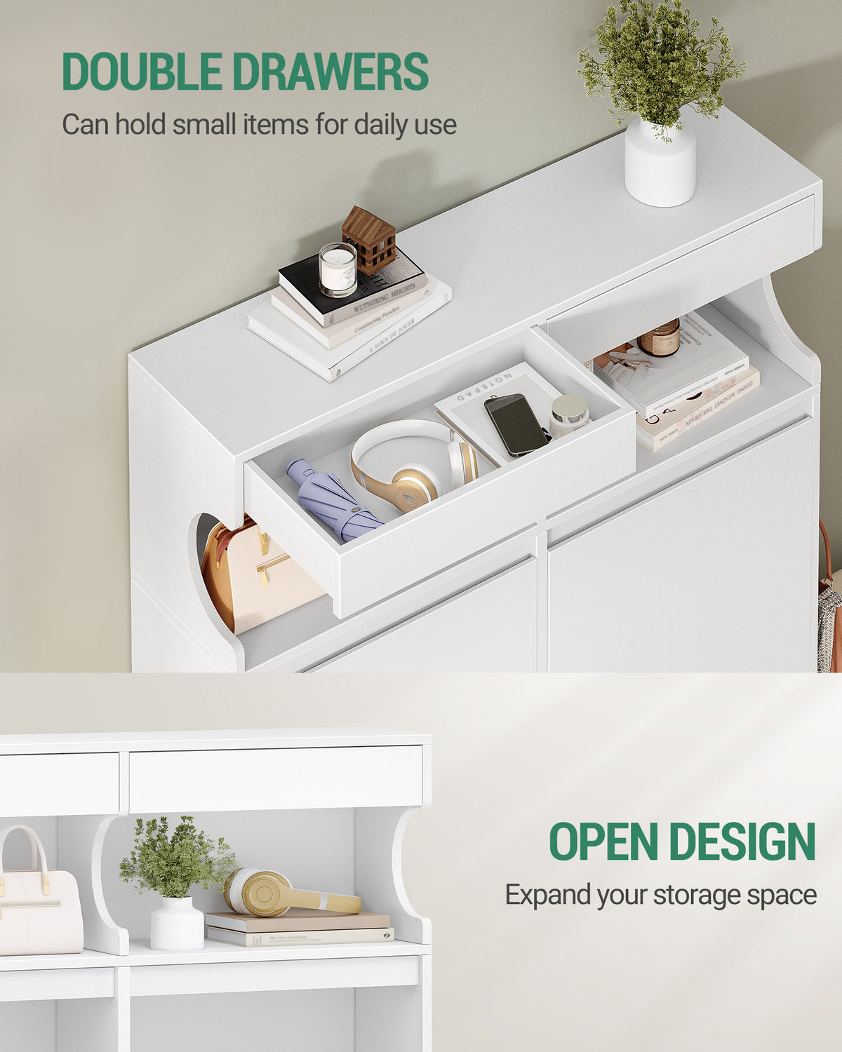 joyunite Shoe Cabinet, Shoe Rack, Slim, Adjustable, Shoe Cabinet for Entrance, Hallway, Wardrobe, 20 Pairs, 4 Flaps (100 B cm), White SR56703X