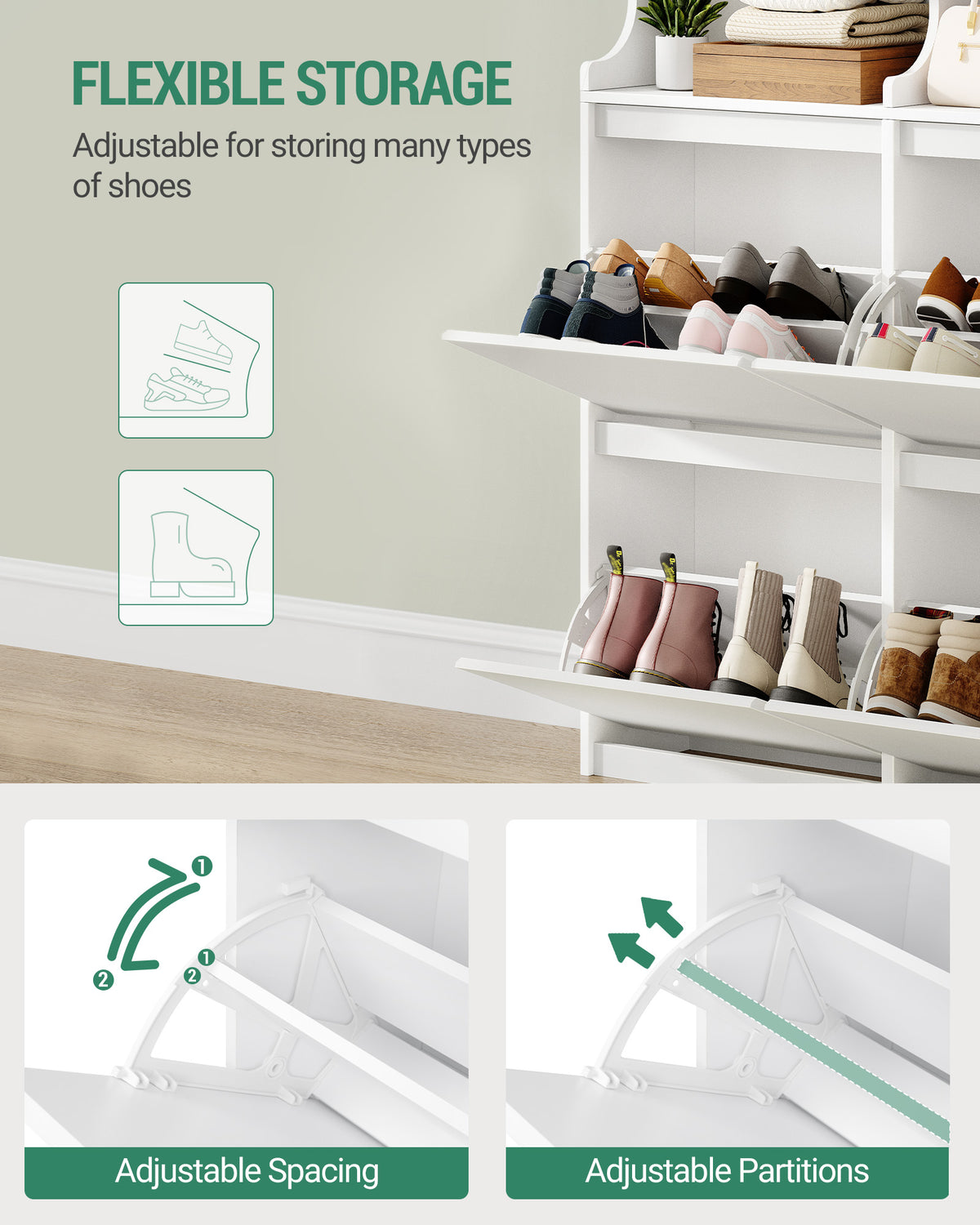 joyunite Shoe Cabinet, Shoe Rack, Slim, Adjustable, Shoe Cabinet for Entrance, Hallway, Wardrobe, 20 Pairs, 4 Flaps (100 B cm), White SR56703X