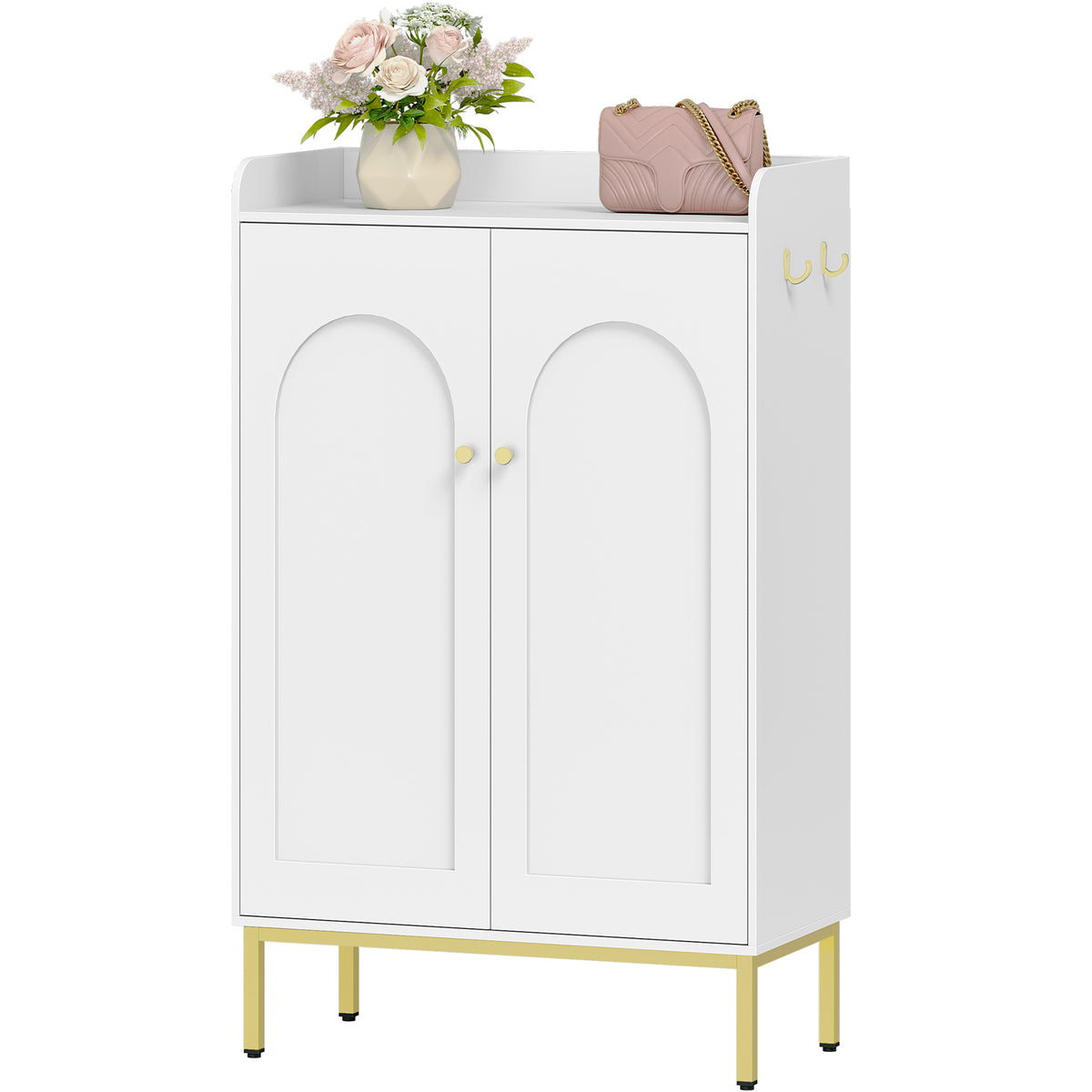 joyunite Shoe Cabinet, Shoe Chest with 5 Levels, Adjustable Shelves, 16-20 Pairs, Gold Handle, Freestanding Shoe Cabinet for Entrance, Hallway, Wardrobe, 36 × 74 × 115 cm, White SR67803A
