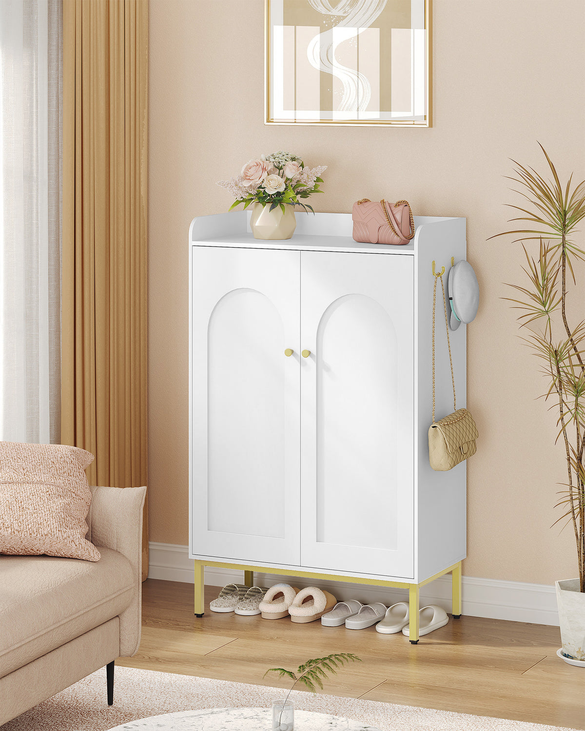 joyunite Shoe Cabinet, Shoe Chest with 5 Levels, Adjustable Shelves, 16-20 Pairs, Gold Handle, Freestanding Shoe Cabinet for Entrance, Hallway, Wardrobe, 36 × 74 × 115 cm, White SR67803A