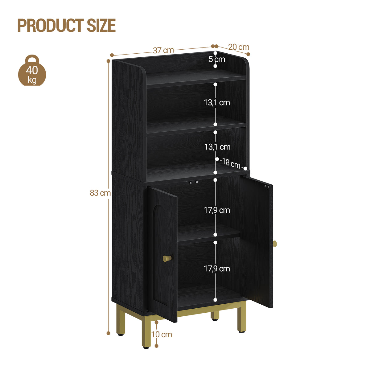 joyunite Bathroom Storage Cabinet, Slim Bathroom Floor Cabinet with 2 Door and Adjustable Shelf, Wooden Freestanding Storage Unit for Dining Kitchen Living Room, Black, BC48204G
