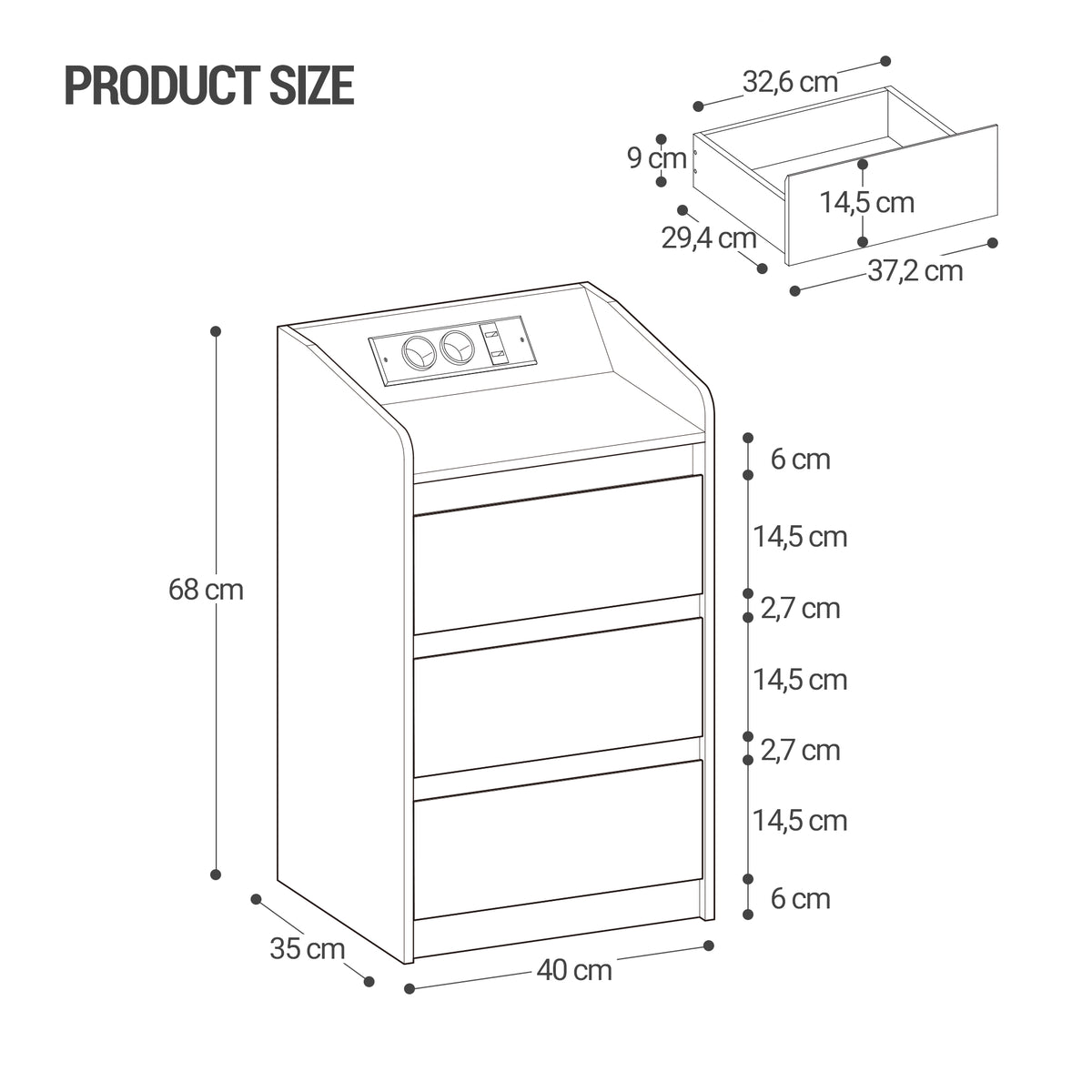 joyunite Nightstand with Charging Station & LED, 3 Drawers, 2 AC Outlets & 2 USB Ports, White