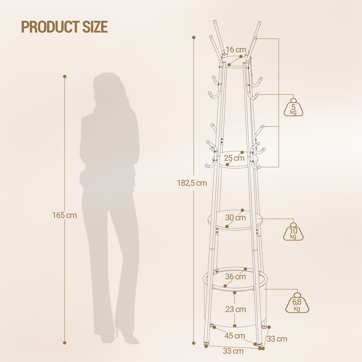 joyunite Coat Stand, Coat Rack with 16 Hooks and 1 Basket, Metal Coats Hall Tree for Scarves, Bags, Hats, FreeStanding, Hallway, Living Room, Bedroom, Office, White Oak CR27316W