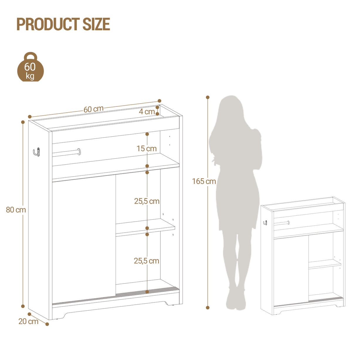 joyunite Bathroom Storage Cabinet, Bathroom Floor Cabinet with Sliding Doors, Toilet Paper Holder and Hooks, Freestanding Storage with Adjustable Shelf, for Living Room, Bedroom, White BC62813X