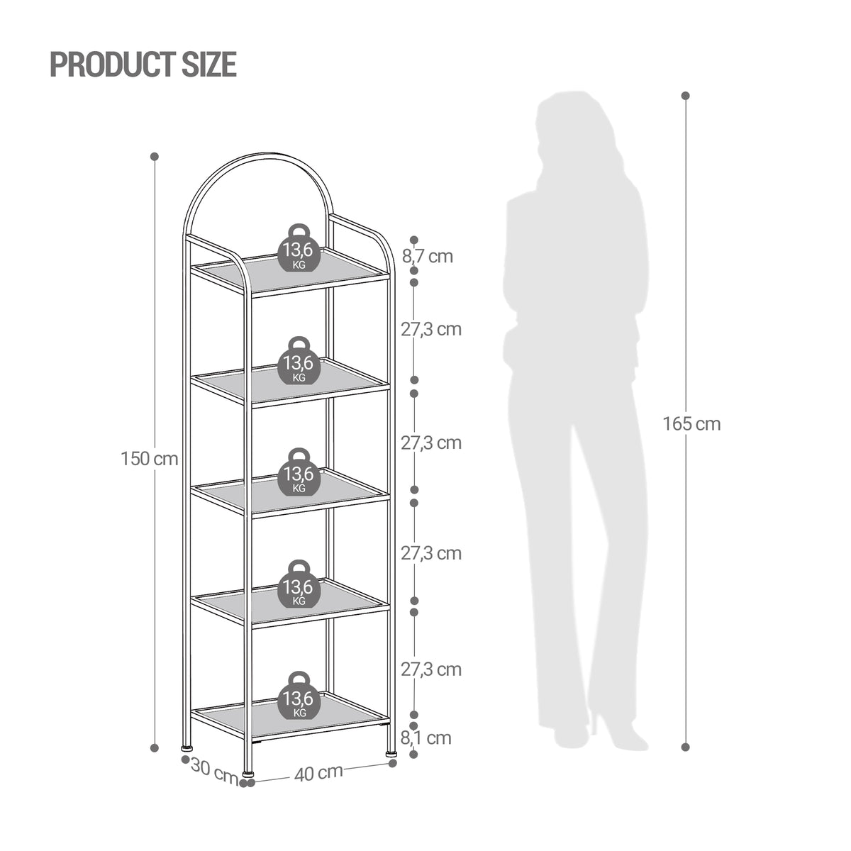 joyunite 5 Tier Bookcase Bookshelf, Tempered Glass Bookshelves, Slim Shelving Unit for Bedroom, Bathroom, Home Office, Steel Frame, Gold BC05001G