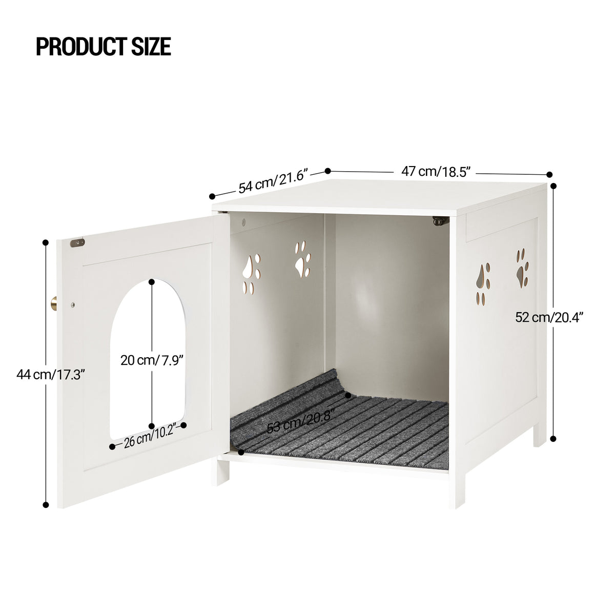 joyunite Cat Litter Box Enclosure, 52 cm L Hidden Litter Box Furniture, Wooden Indoor Pet House with Front Arched Door, Side End Table, Nightstand for Living Room, Bedroom, White CB82213X