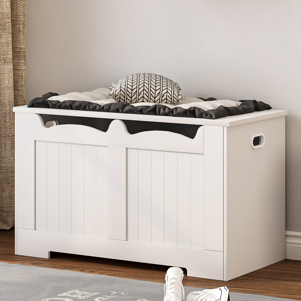 joyunite Storage Bench, 40 x 76 x 48 cm, White – Bench with Storage and 2 Sturdy Hinges; Storage Unit for Hallway, Bedroom, Living Room SB04403X