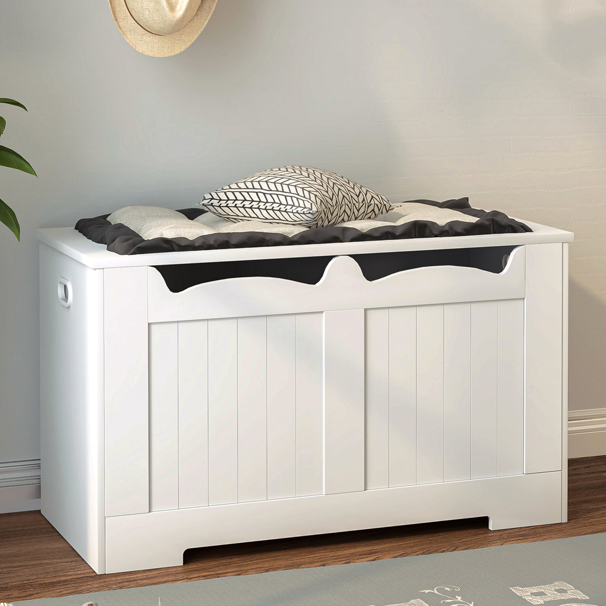 joyunite Storage Bench, 40 x 76 x 48 cm, White – Bench with Storage and 2 Sturdy Hinges; Storage Unit for Hallway, Bedroom, Living Room SB04403X